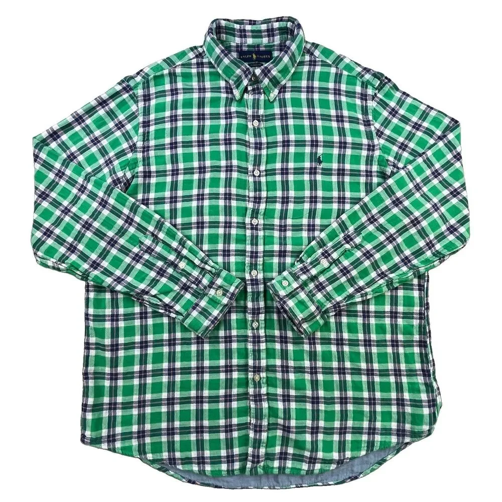 Polo Ralph Lauren Flannel Shirt Mens 2XL Green Plaid Classic Fit Preppy